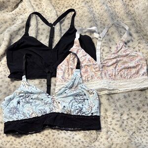 Meundies Women's Lace Trim Bralette Set - Black, White, Blue XL